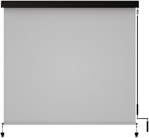 Outdoor Roller Shades for Patio with Valance, New Material Outdoor Blinds with 95% UV Blockout, Cordless Exterior Roller Shades with Crank Handle for Balcony Patio Porch, (96inches W X 96inches H), Grey