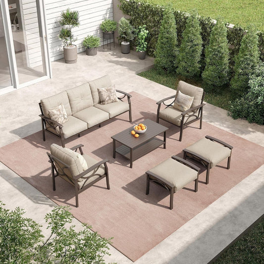 Royalcraft Outdoor Patio Furniture Set, 6 Piece Patio Conversation Set with Coffee Table and Ottomans, Metal Furniture Set for Porch Backyard Garden, Coffee
