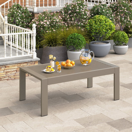 RoyalCraft Outdoor Furniture Patio Coffee Table, Ourdoor Rectangle Coffee Table, All-weather Outdoor Metal Coffee Table for Balcony, Garden, Deck, Backyard, Beige