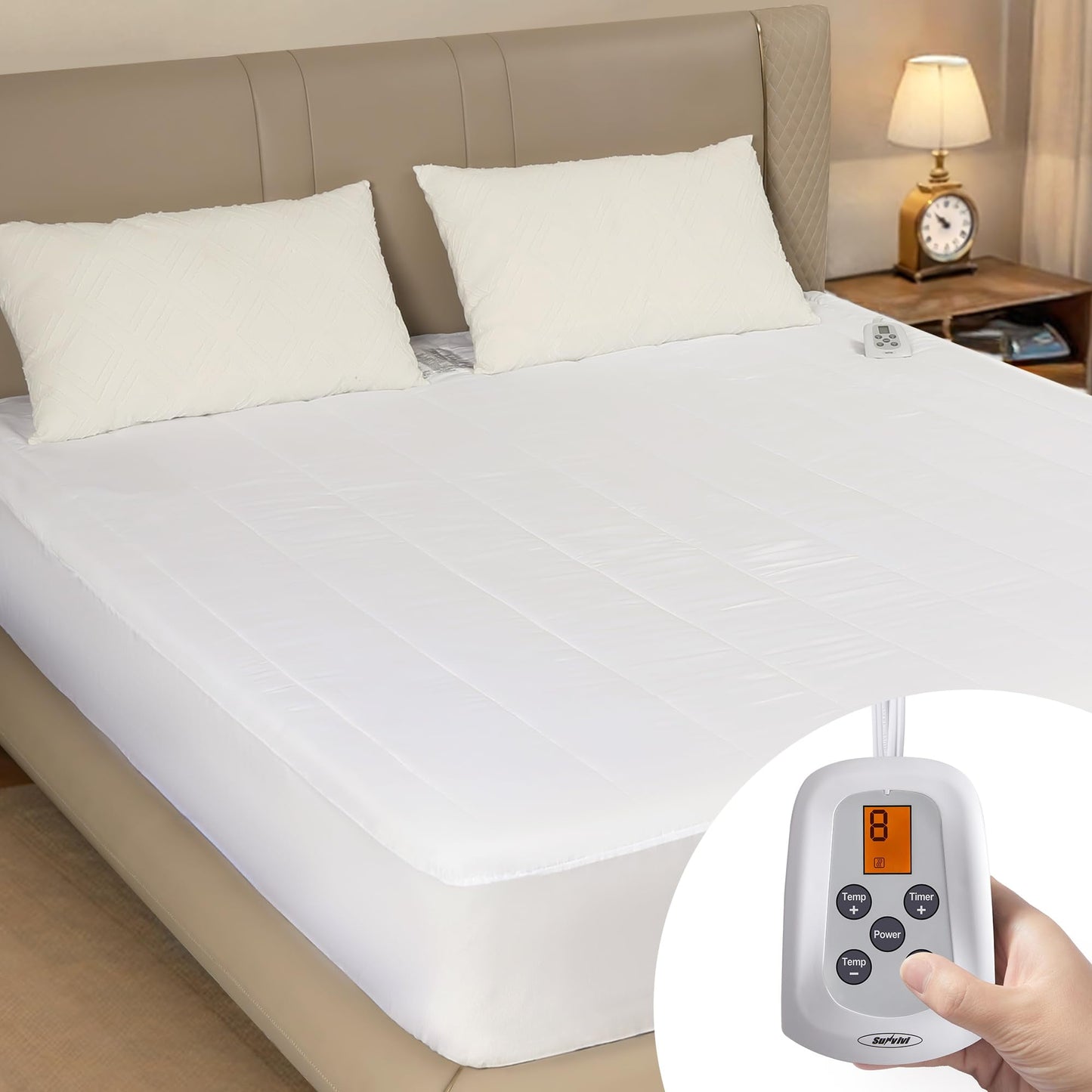 Royalcraft Twin Size Heated Mattress, Electric Bed Mattress Pad with 12-Hour Timer & 10 Heat Settings, Full Bed Warmer, Machine Washable, 39in  x 75in