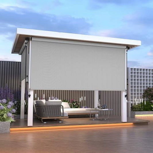 Outdoor Roller Shades for Patio 420GSM New Material with 95% UV Protection, Cordless Patio Shades Roll Up Outdoor Blinds with Crank Handle for Shading, Protect Privacy, No Valance, Gray