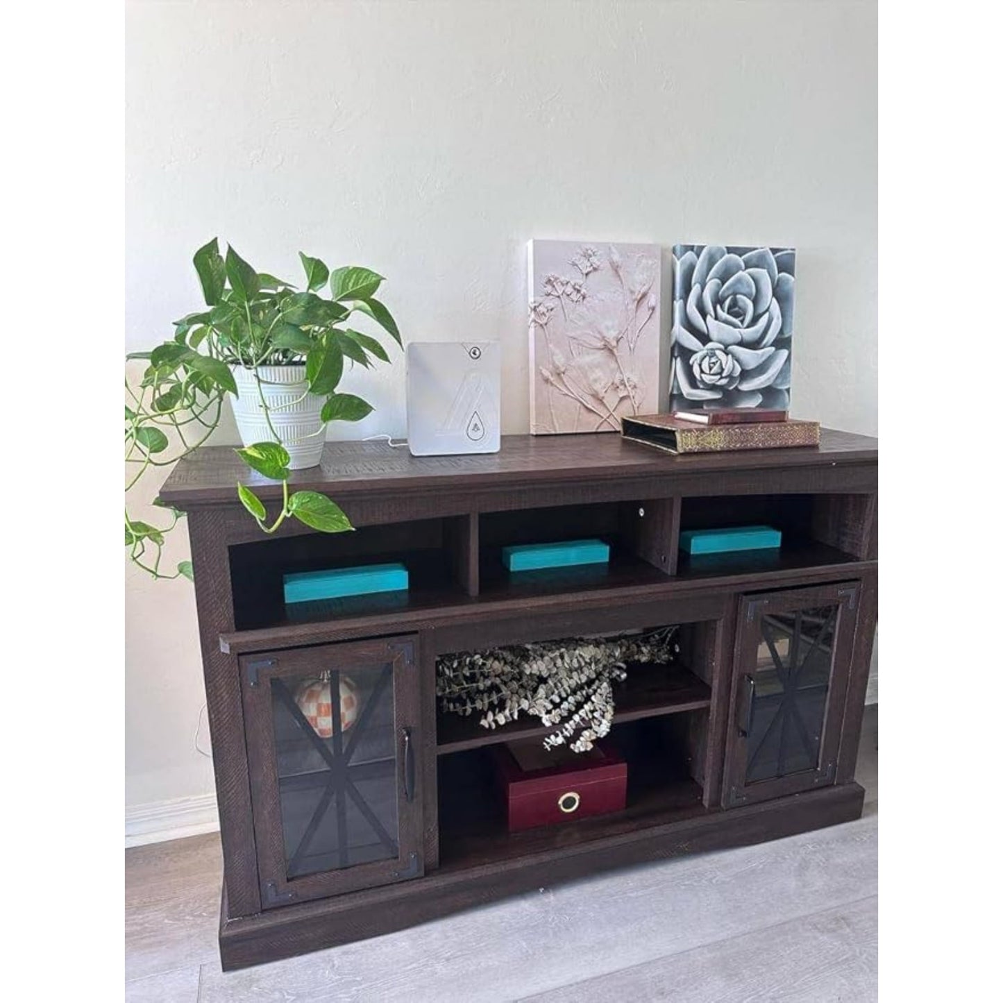 CozyHome 69'' Tall Farmhouse Storage Cabinet, Retro Display Cabinet with RGB Lights, Freestanding Kitchen Pantry Cabinet, Living Room, Home Office, Brown