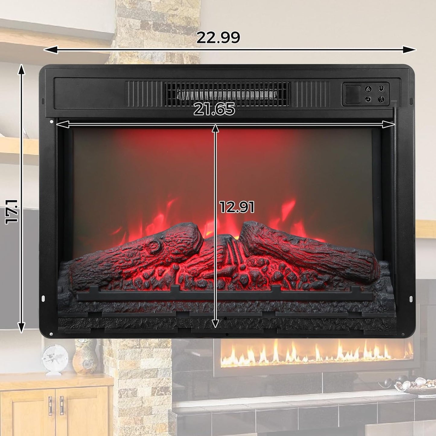 Royalcraft 23 Inch Electric Fireplace for TV Stand, Built-in Fireplace Heater with Multicolor Flames and Timer, 1400W Insert Heater with Remote Control, Low Noise, Black