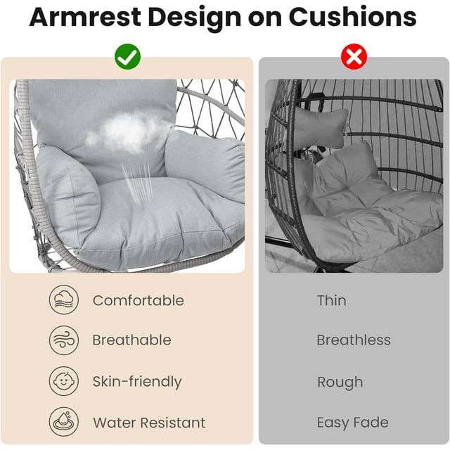 Swing Stand DoubleTT Oversized 2-Person Egg Chair - PE Wicker Hanging Chair With Stand & Cushion (550lb Capacity) Doublett Egg Chair