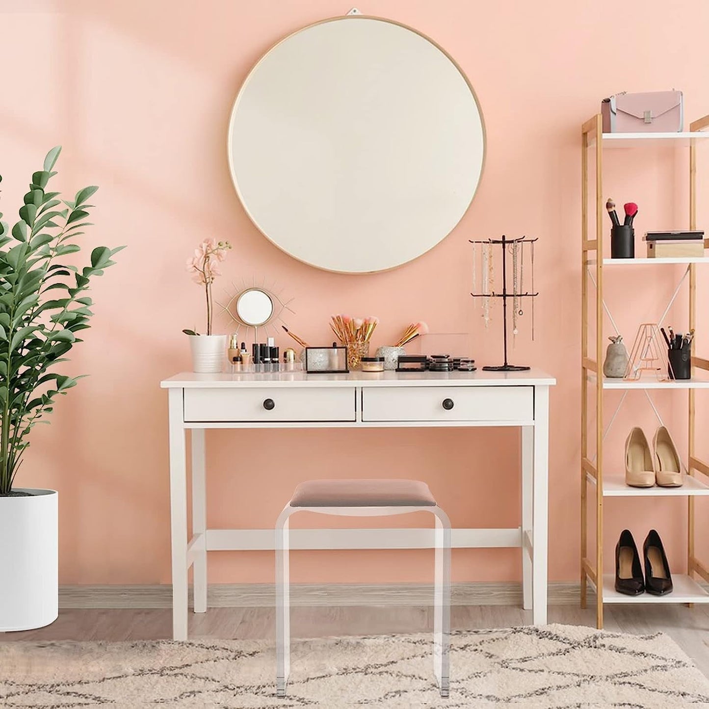 Royalcraft Acrylic Shower Bench, Clear Shower Stool for Inside Shower, Modern Shower Chair Bath Seat with Rounded Edge, 300lbs Weight Capacity