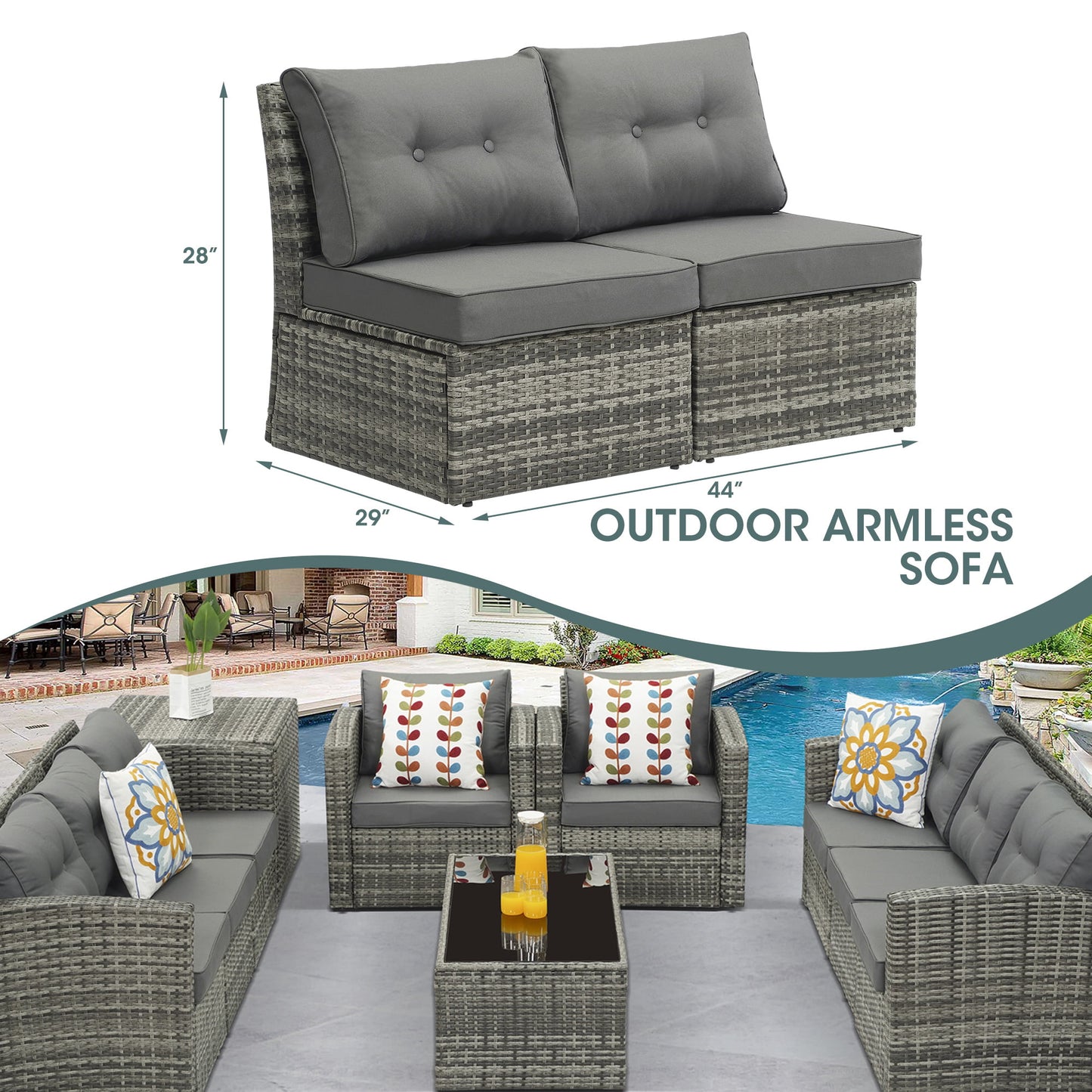 Royalcaft 2 Piece Outdoor Patio Wicker Armchairs, All Weather Outside Rattan Chair Patio Furniture Set with Blue Cushions