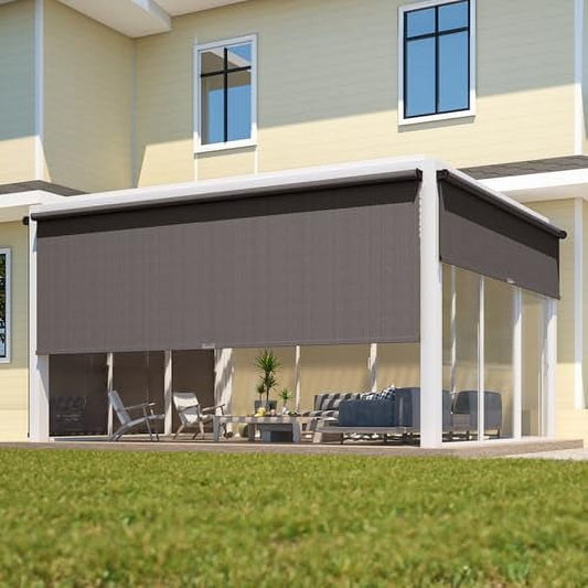 Mayincolor Outdoor Roller Shades for Patio with New Operation Mode, Upgraded Materials 420GSM Patio Shades Roller Up Outdoor with 95% UV Protection, Outdoor Blinds for Patio Proch, Brown