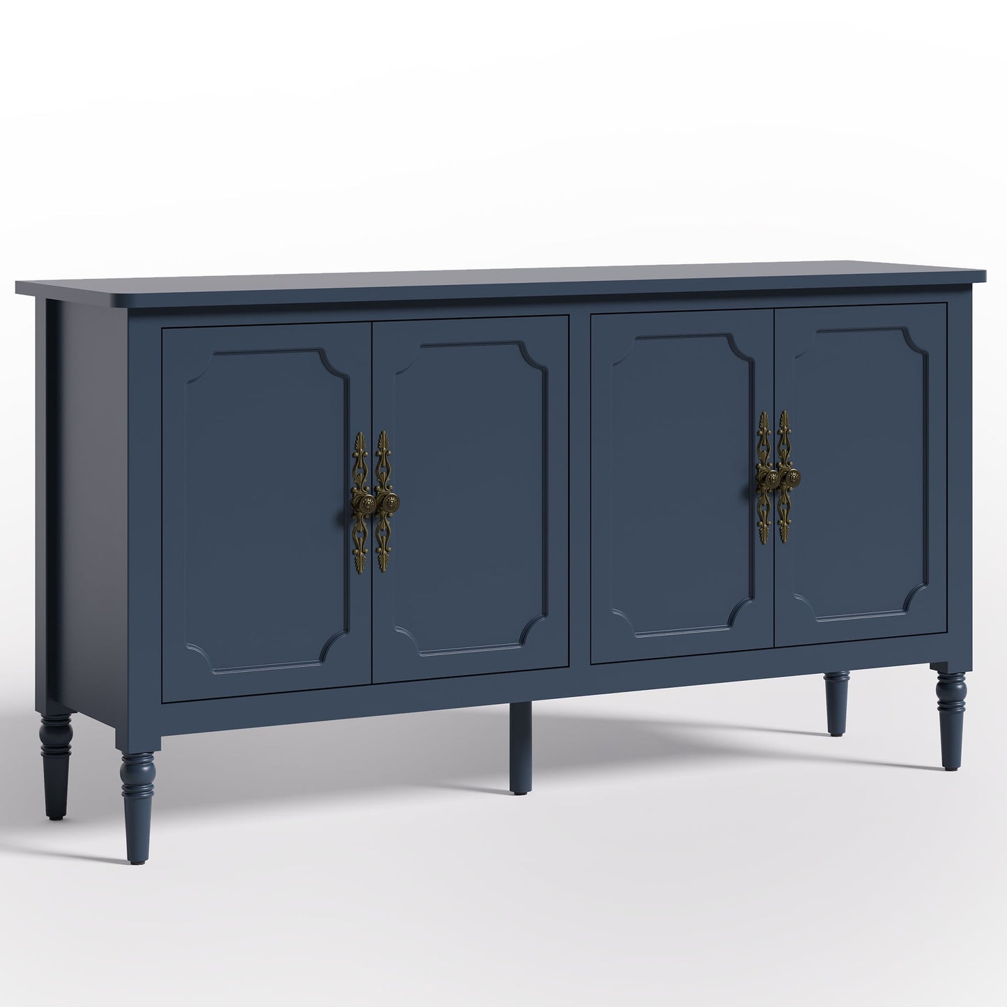 May in Color 58" Wood Buffet Cabinet, Mid-Century Modern Console Cabinet, with 4 Door & Media Storage, for Entryway, Living Room, Dining Room, Bedroom, Blue